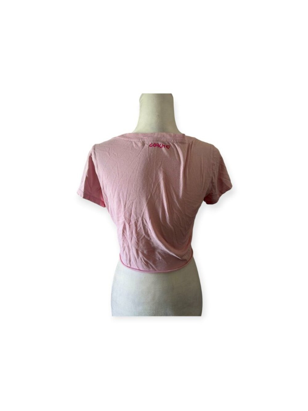 Vintage Coach Poppy Pink Heart Graphic Crop T-Shirt Womens S Rare Y2K Graffiti - Picture 5 of 14